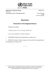 EUR/RC69/R3 Copenhagen, 16–19 September 2019: resolution: nomination of the Regional Director