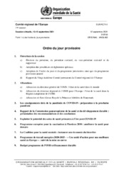 EUR/RC71/1 session virtuelle, 13-15 septembre 2021 : ordre du jour provisoire