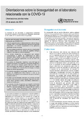 Orientations sur la sécurité biologique en laboratoire en rapport avec la maladie à coronavirus 2019 (COVID-19): Orientations provisoires, 28 janvier 2021