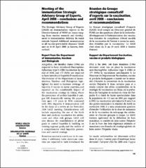 Meeting of the Strategic Advisory Group of Experts on Immunization,  April 2008: conclusions and recommendations