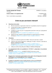 EUR/RC71/1 (‎interactive)‎ session virtuelle, 13-15 septembre 2021 : ordre du jour provisoire interactif