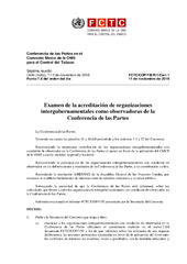 (Draft) FCTC/COP/7/B/R/1/Corr.1 Examen de la acreditación de organizaciones intergubernamentales como observadoras de la Conferencia de las Partes, Conferencia de las Partes en el Convenio Marco de la OMS para el Control del Tabaco, Séptima reunión