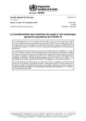 EUR/RC71/7 session virtuelle, 13-15 septembre 2021: a transformation des systèmes de santé à l’ère numérique pendant la pandémie de COVID-19