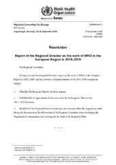 EUR/RC69/R1 Copenhagen, 16–19 September 2019: resolution: report of the Regional Director on the work of WHO in the European Region in 2018–2019